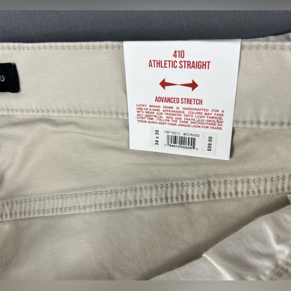 Lucky Brand Pants 410 Athletic Straight 34 x 30 Moonstruck Beige Cotton Spandex - Picture 7 of 10